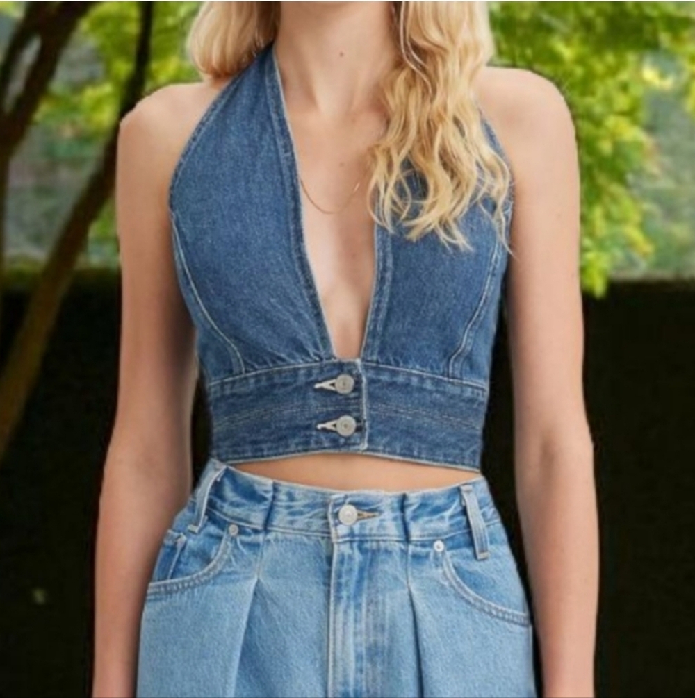 Levi's Daisy Denim Halter Top Size Large Festival Coachella Coquette